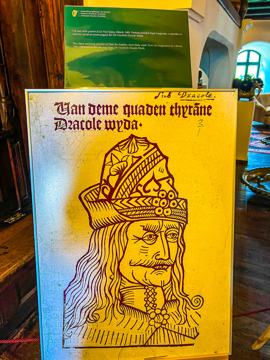 Image of Vlad the Impaler on information boards in Bran Castle Romania