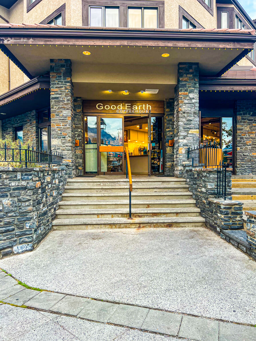Exterior image of entrance to Good Earth in Banff