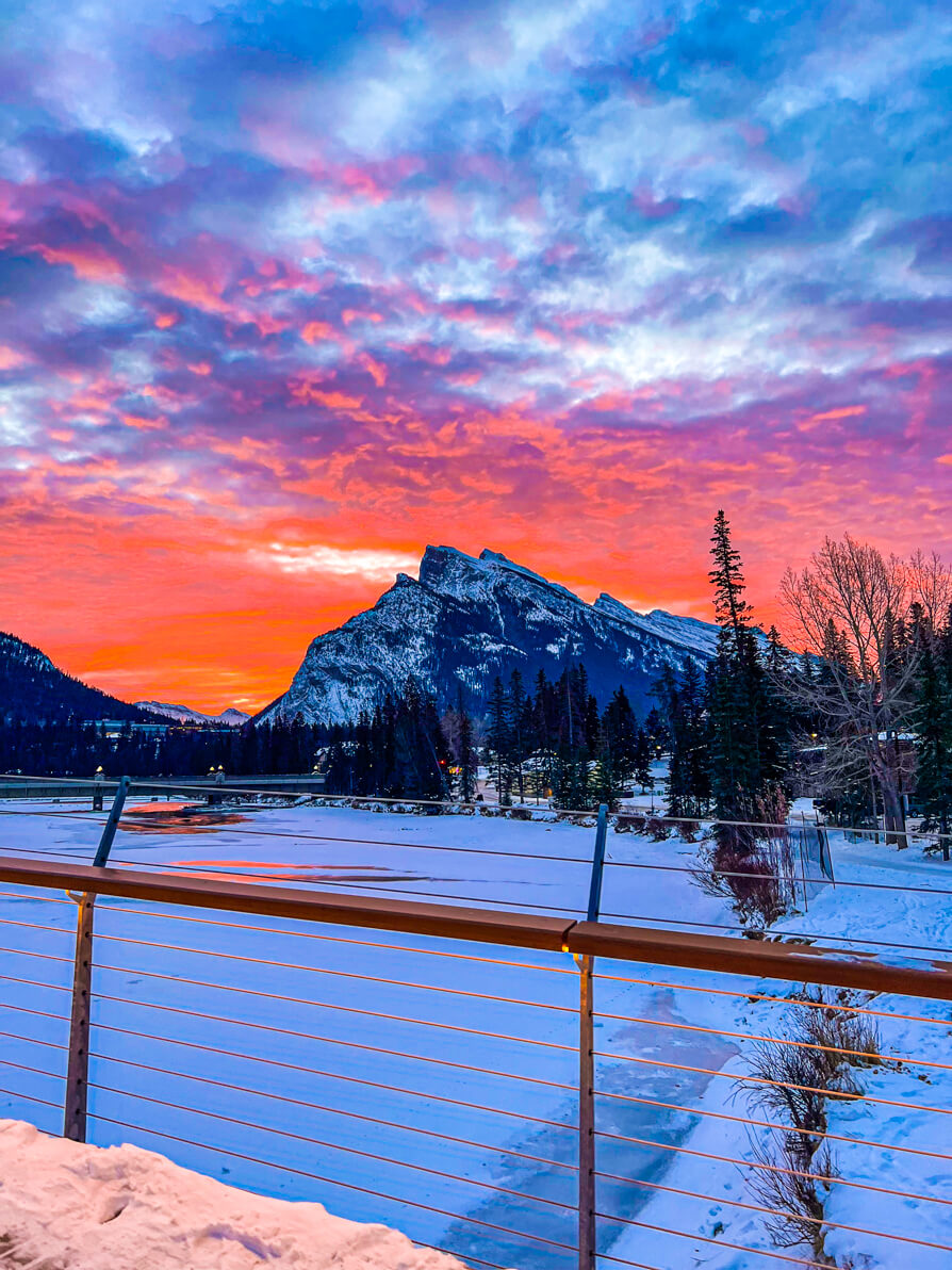 Sunrise in Banff overlooking Bow River and Mt Rundle
