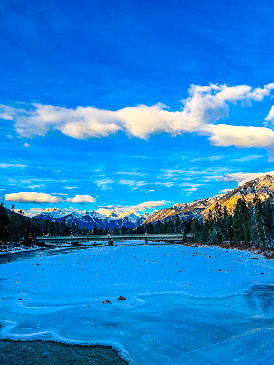 Bow River in Banff Canada full of Snow and Ice