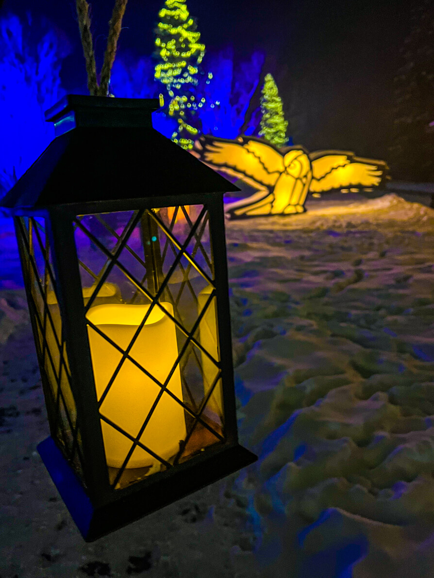 Lantern at In search of Christmas Spirit in Cascade Gardens Banff Canada