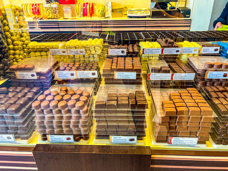 Inside a chocolate shop in Brussels Belgium