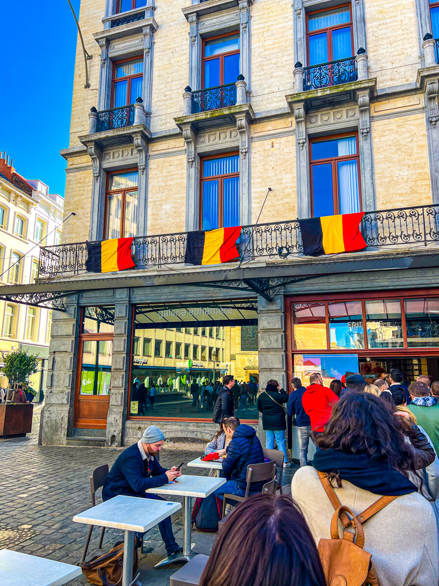 outside Fritland Fries in Brussels, Belgium