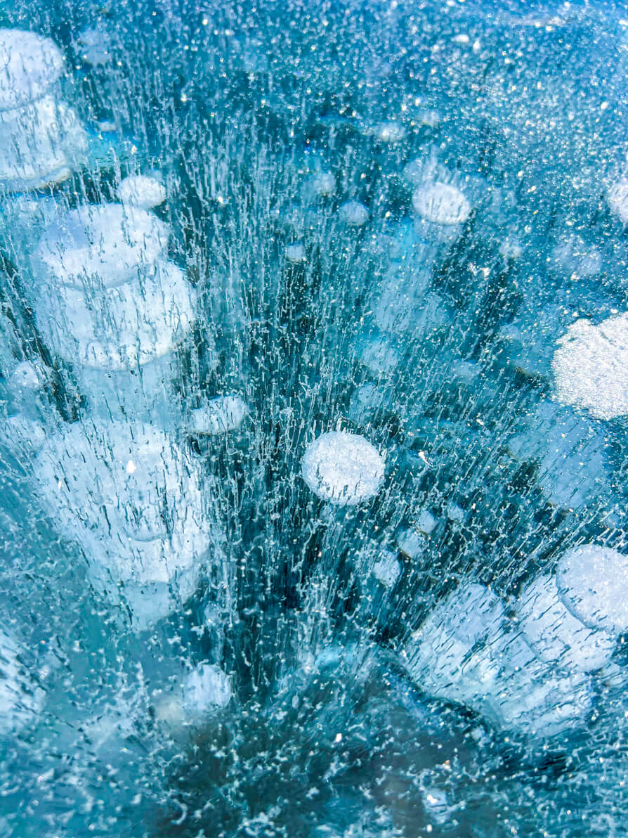 Frozen Ice Bubbles in Abraham Lake, Canada