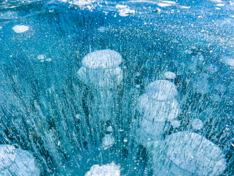 Frozen Ice Bubbles in Abraham Lake, Canada