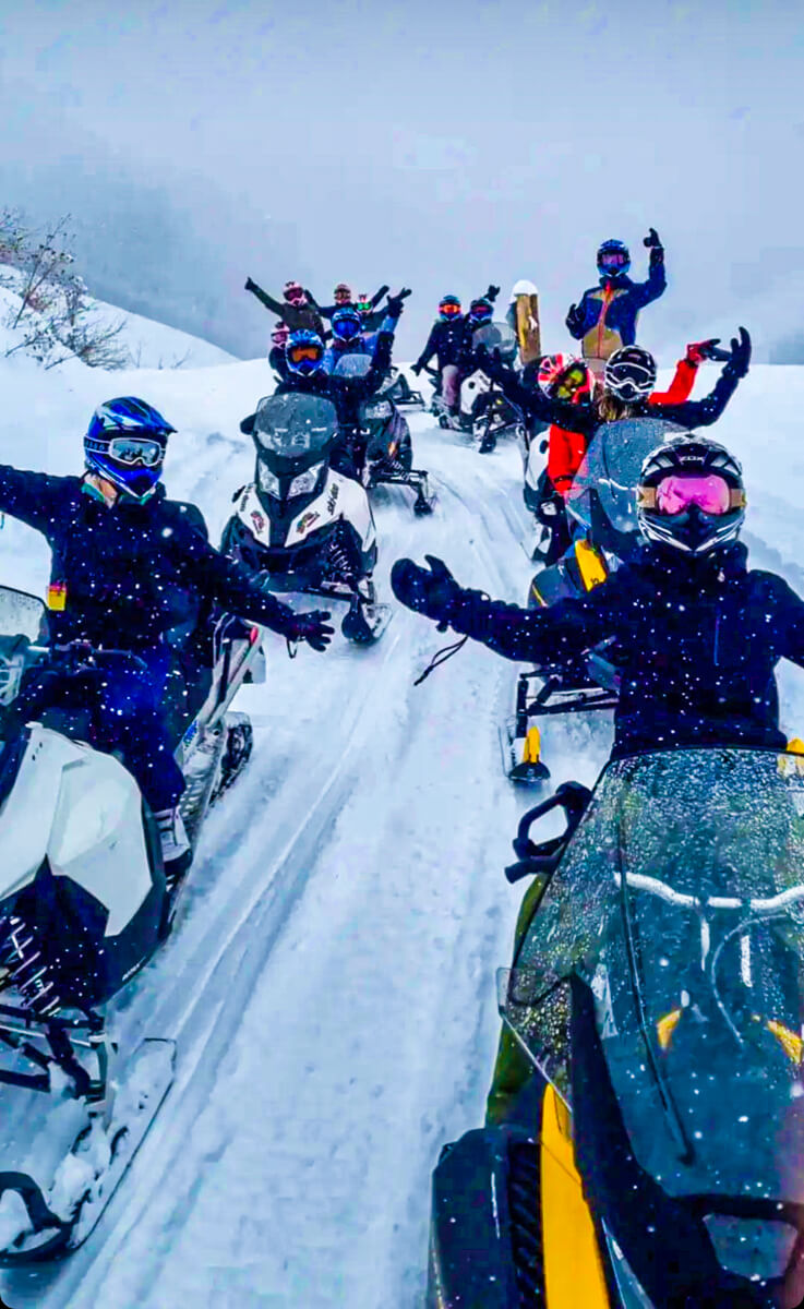 Image of Shireen and friends snowmobiling BC Canada