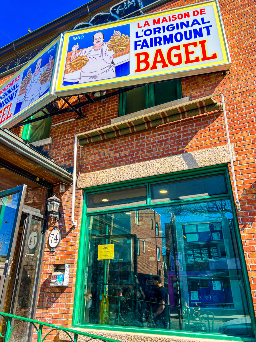 Image of exterior of Fairmount Bagel restaurant in Montreal Canada