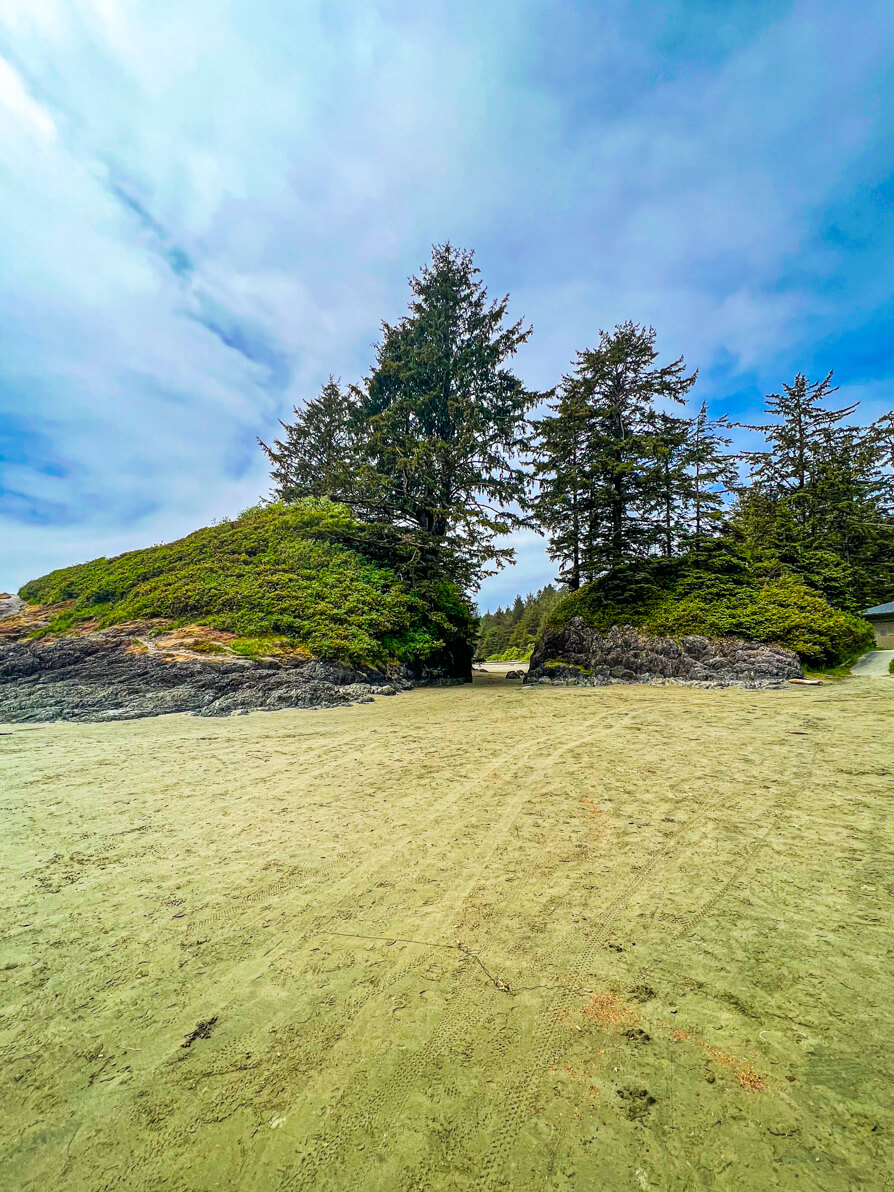 image of Incinerator Rock on Long Beach Vancouver Island. Twilight beach scene filming location