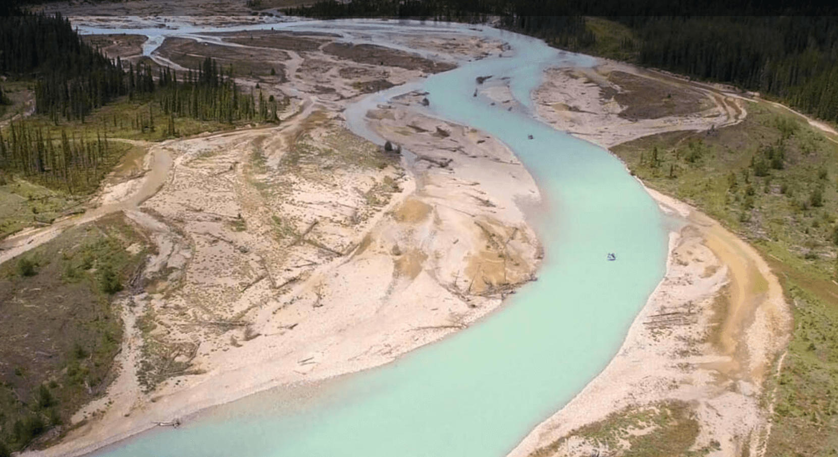 Kicking Horse River from above in BC Canada