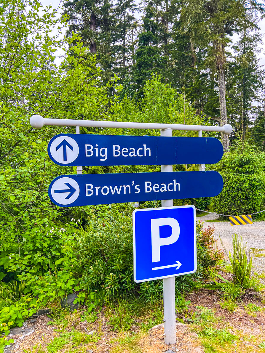 Sign for Big Beach and Brown's Beach in Ucluelet Canada