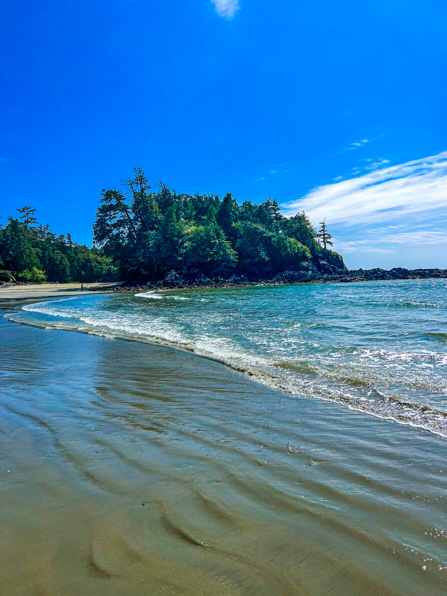 Image of beach for sea kayaking in Ucluelet Canada. Vancouver Island Pacific Ocean views.