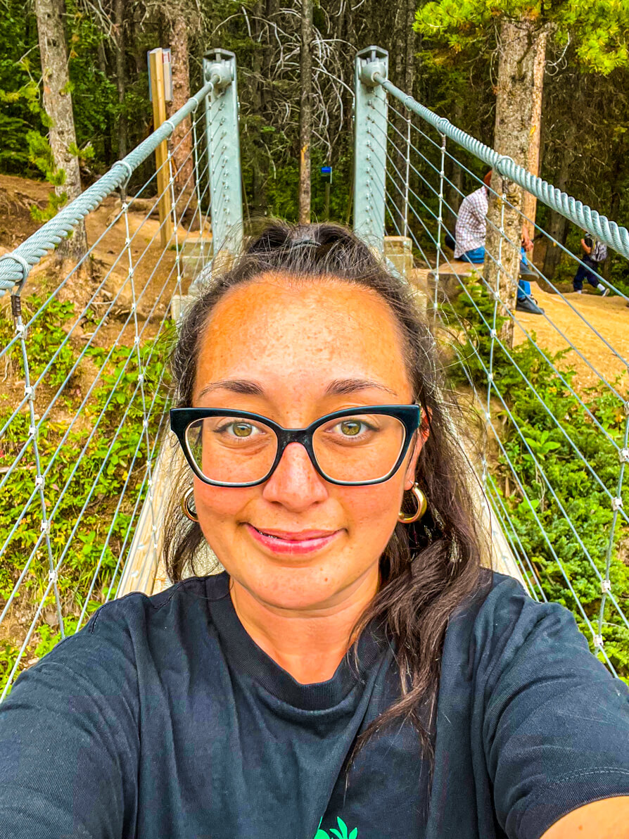 selfie of Shireen on the Kananaskis Suspension Bridge