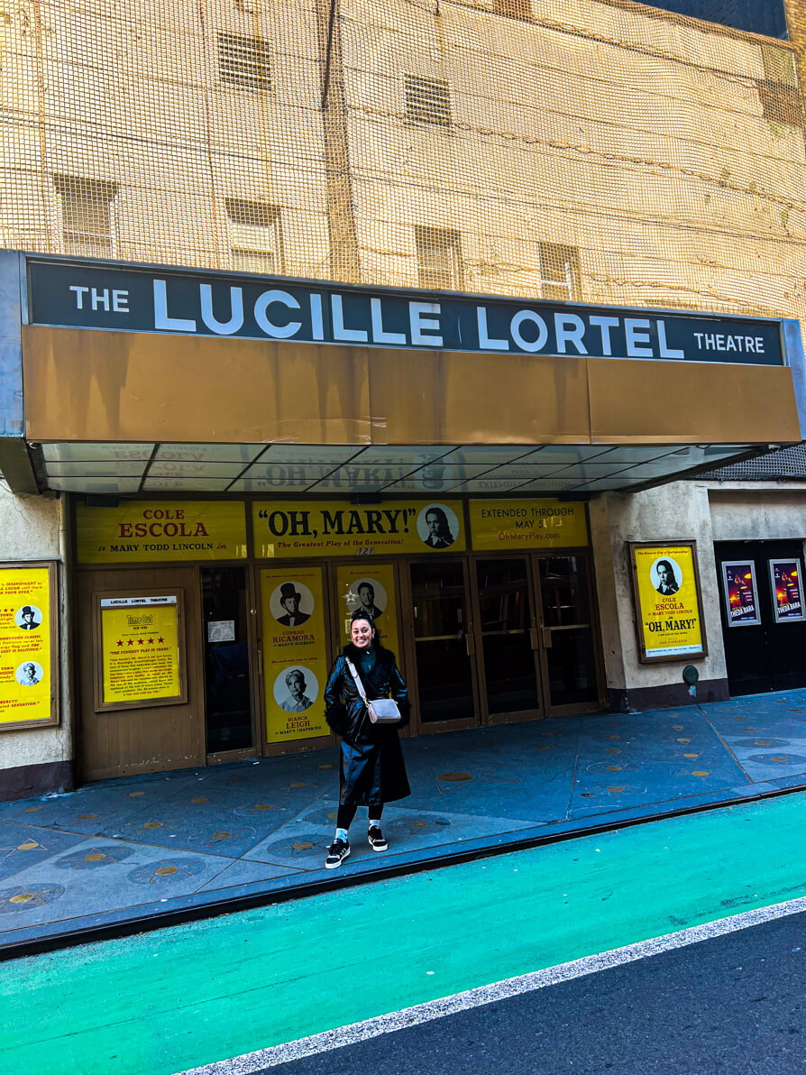 Image of Shireen outside the Lucille Lortel Theatre